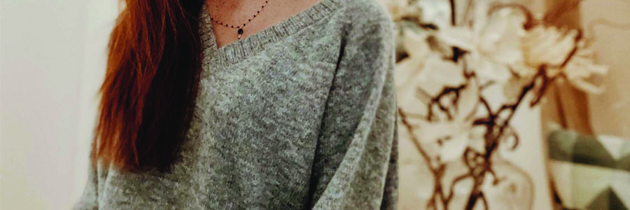 warm grey V-neck sweater