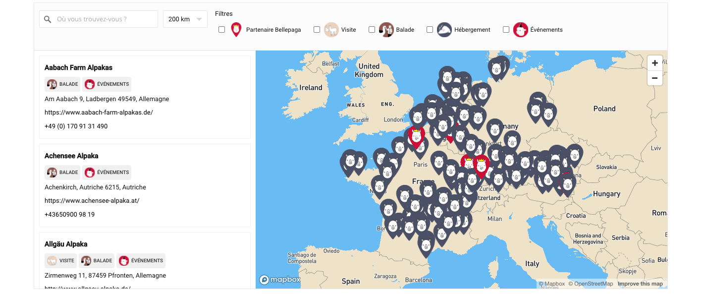 Plateforme fermes élevage alpaga Europe